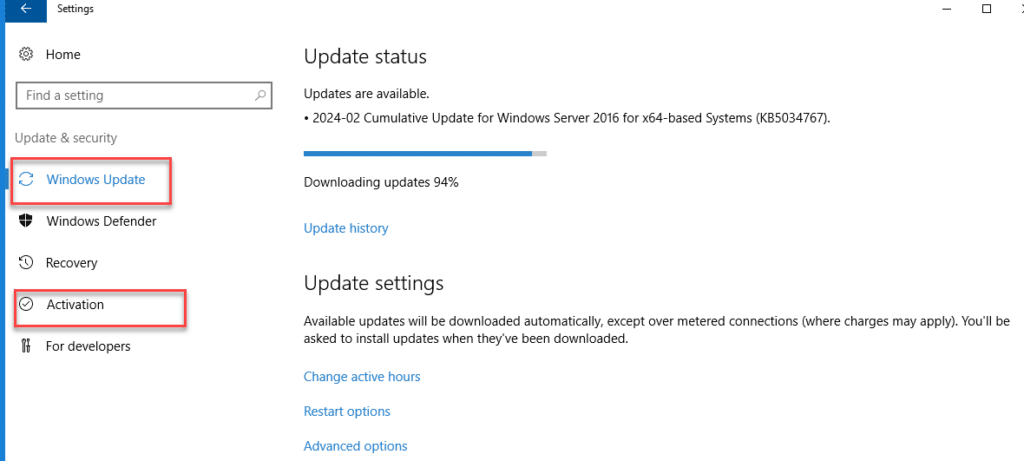 Windows 2016 Software Activation and Updates
