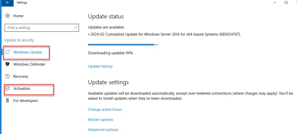 Windows 2016 Software Activation and Updates