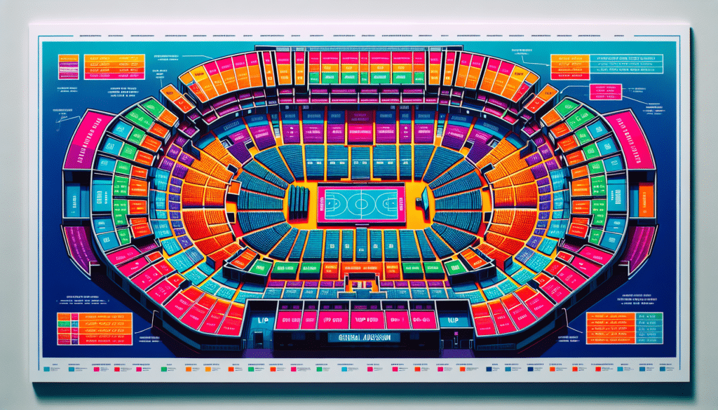 An illustration showing the seating capacity overview of a large entertainment venue.