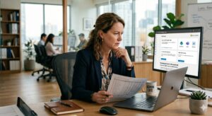 Law firm administrator reviewing AI tools and Microsoft 365