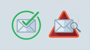 Two identical-looking emails with different outcomes, one delivered and one flagged, illustrating why some phishing emails bypass spam filters